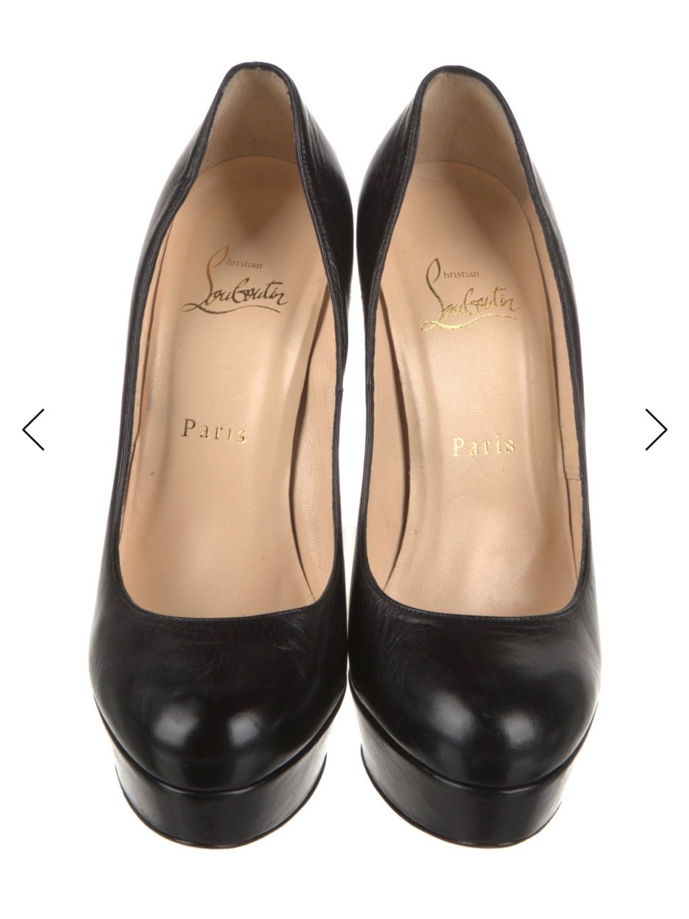 Christian Louboutin Black Leather Platform Pumps - Classic Round Toe Size 7.5